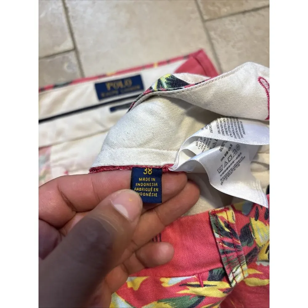 Polo Ralph Lauren Shorts Mens 38 Pink Fishing Linen Bermuda Hawaiian Swordfish